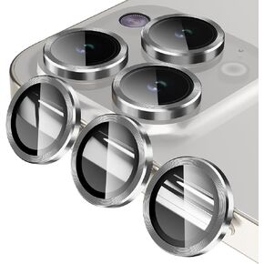 Jeluse 3X2 Pack Camera Lens Protector for iPhone 16 Pro Max/iPhone 16 Pro/iPhone 14 Pro Max/iPhone 14 Pro, 9H Tempered Glass Screen Protector Cover [Alignment Kit] Metal Individual Ring