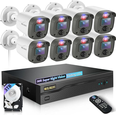 【90ft Super Night Vision】 5MP Outdoor Wired Security Camera System, Home Video Surveillance Systems, CCTV Cameras with DVR Recorder in Saudi Arabia