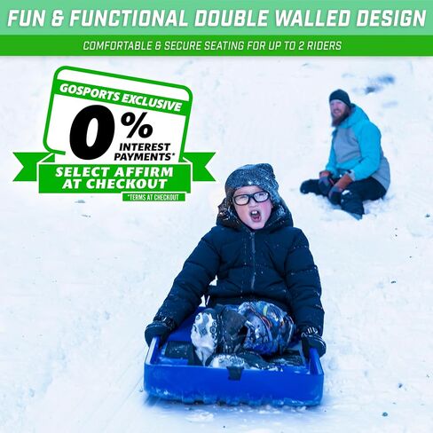 زلاجة ثلجية فاخرة لشخصين من GoSports مع هيكل مزدوج الجدران وحزام سحب ومقعد مبطن - اختر بين الأحمر والأزرق in Kuwait