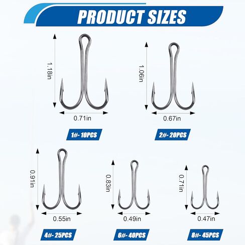 Classic Double Fishing Hooks Kit 30/140pcs Frog Hooks Fly Tying Fishing Hooks Sharp Open Shank 3X Strong High Carbon Steel Barbed Black Small Size for Saltwater and Freshwater in Kuwait