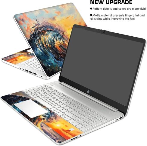 Laptop Skin Decal HP 14" - Great Wave, Laptop Cover Sticker, No Cutting Required, No Bubble, Waterproof, Scratch Resistant - Including Wide Screen and Wrist Pad in Kuwait