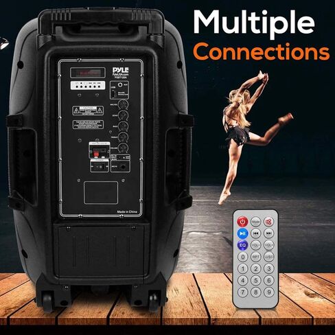 نظام سماعات بلوتوث PA محمول - مكبر صوت بلوتوث خارجي بقدرة 1200 وات نظام PA محمول مع ميكروفون، أضواء الحفلات، قارئ بطاقة MP3/USB SD راديو FM، عجلات دوارة - ميكروفون، جهاز تحكم عن بعد in Kuwait