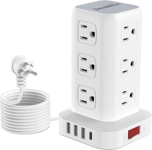 Tower Surge Protector Power Strip with 12 Outlets 4 USB (1 USB C), 6.5Feet Extension Cord with Multiple Outlets, Charging Station, Power Strip Tower, Office Desk Supplies in Kuwait