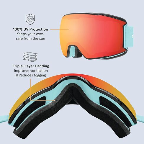 Retrospec Zenith Ski & Snowboard Snow Goggles for Men and Women with Toric Lens - OTG (Over the Glasses) Design and 100% UV Protection for Skiing and Snowboarding in Saudi Arabia