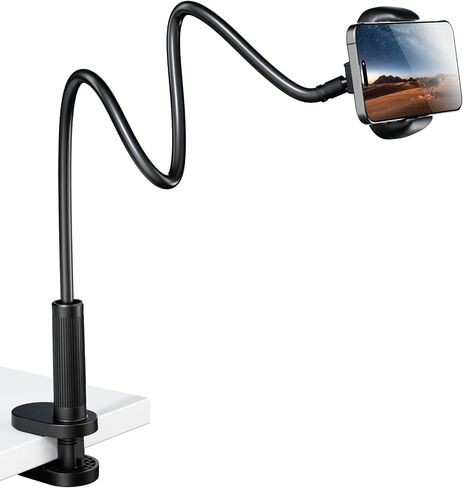 Gooseneck Phone Holder for Bed – 360° Flexible Adjustable Clamp, Long Arm Gooseneck Bracket for Desk Headboard Bedside, Compatible with iPhone 16 15 Pro Max XR X 8 7 & 3.5-7" Devices (Black) in Kuwait