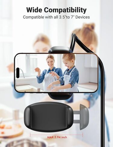 Gooseneck Phone Holder for Bed – 360° Flexible Adjustable Clamp, Long Arm Gooseneck Bracket for Desk Headboard Bedside, Compatible with iPhone 16 15 Pro Max XR X 8 7 & 3.5-7" Devices (Black) in Kuwait