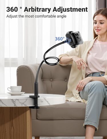 Gooseneck Phone Holder for Bed – 360° Flexible Adjustable Clamp, Long Arm Gooseneck Bracket for Desk Headboard Bedside, Compatible with iPhone 16 15 Pro Max XR X 8 7 & 3.5-7" Devices (Black) in Kuwait