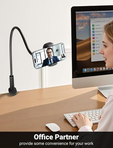 Gooseneck Phone Holder for Bed – 360° Flexible Adjustable Clamp, Long Arm Gooseneck Bracket for Desk Headboard Bedside, Compatible with iPhone 16 15 Pro Max XR X 8 7 & 3.5-7" Devices (Black) in Kuwait