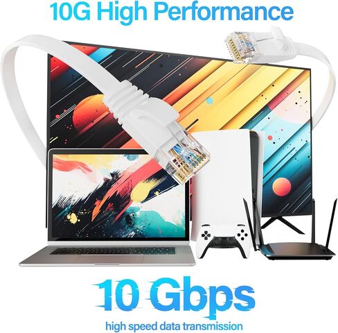 Cat 6 Flat Ethernet Cable 100 FT, UTP 10Gbps High-Speed Cat6 Ethernet Cable, Pure Copper Cat 6 Cable, Long Ethernet Cable for Home or Office Network Wiring, White in Kuwait