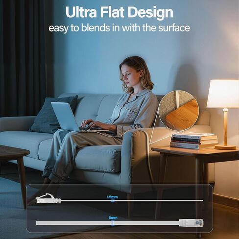 Cat 6 Flat Ethernet Cable 100 FT, UTP 10Gbps High-Speed Cat6 Ethernet Cable, Pure Copper Cat 6 Cable, Long Ethernet Cable for Home or Office Network Wiring, White in Kuwait