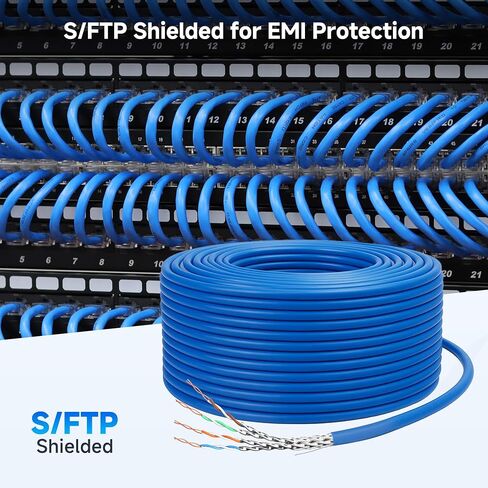 Cable Matters [UL Listed] 10Gbps in-Wall (CM) Rated 23AWG Bare Copper Shielded Cat 6A Cable - 500ft, Solid, S/STP, S/FTP Shielded Cat6a Bulk Ethernet Cable, Cat6a Ethernet Cord, Blue in Kuwait