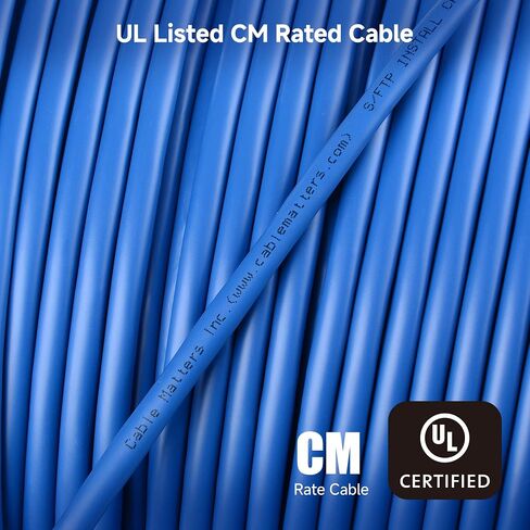 Cable Matters [UL Listed] 10Gbps in-Wall (CM) Rated 23AWG Bare Copper Shielded Cat 6A Cable - 500ft, Solid, S/STP, S/FTP Shielded Cat6a Bulk Ethernet Cable, Cat6a Ethernet Cord, Blue in Kuwait