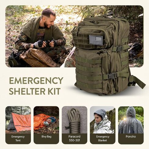 72-Hour Survival Kit | 45L Bug Out Bag | Survival Gear with First Aid, Water Filter, Food, Tools | Camping, Hiking, Outdoor Preparedness Equipment in Saudi Arabia