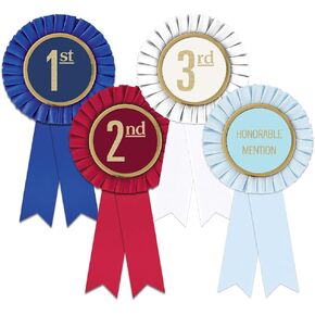 Hodges Badge Company Genuine Award Ribbon Rosette Set - 1st 2nd 3rd and Honorable Mention