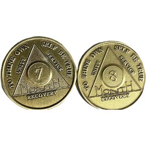 7 Month and 8 Month Bronze AA Medallion Sobriety Chip Set