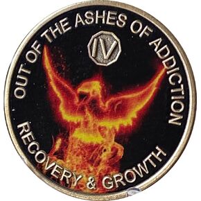 4 Year Color Out of The Ashes of Addiction Phoenix Flames Sobriety Chip AA NA Medallion