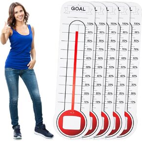 5 Pcs Goal Chart Fundraising Thermometer Goal Setter Board Goal Tracker Giant Goal Chart Goal Tracker Dry Erase Goal Setting Wall Mounted Thermometer with Pull Through Ribbon, 46 x 12 inches