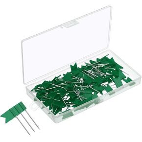 YOKIVE 100Pcs Flag Push Pins, Thumb Tacks Marking Decor Pins | Great for Cork Board Map Photo Office Home (Green)