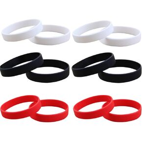 12 Pcs Rubber Bracelets for Men Women, Stretch Blank Silicone Wristbands Bracelets for Events Party Sports (Black, White, Red)