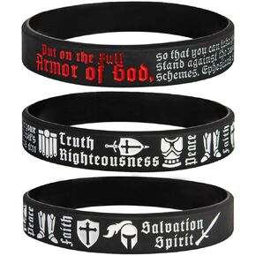 Power of Faith Put On the Full Armor of God Ephesians 6:11 Inspirational Bible Verses Silicone Bracelets - Stand Against the Devil - Religious Motivational Wristband Gifts for Men Women