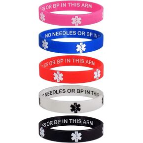Lymphedema Alert NO NEEDLES OR BP IN THIS ARM Medical Alert ID Privacy Enhanced Wristbands 5 Pack