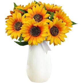 Olrla Artificial Sunflowers with Stems,10pcs Faux Silk Sunflower Bulk for Wedding Bouquet Floral Arrangement Table Centerpieces Home Office Garden Decoration