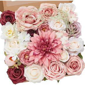 Alecono Artificial Flowers, Dusty Pink Silk Fake Flowers for DIY Wedding Bridal Bouquets, Wedding Cake Flowers for Table Centerpieces Baby Shower Birthday Party Home Decorations