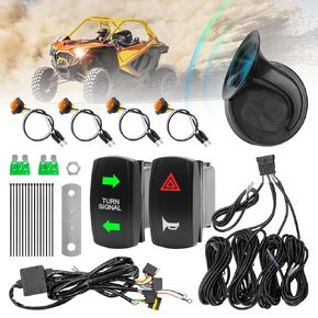 ATV UTV Turn Signal Kit, Universal Street Legal Turn Signal with Toggle Switch & 60B Horn, Plug and Play Blinker Kit for Polaris, Can-Am, Kawasaki, Arctic Cat, Pioneer Golf Cart Dune Buggy