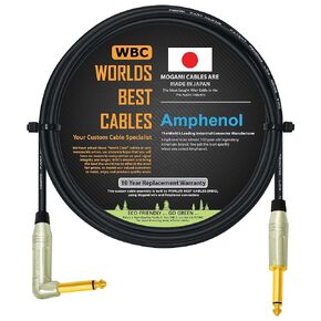 WORLDS BEST CABLES 5 Foot – Pedal, Effects, Patch, Instrument Cable Custom Made Using Mogami 2319 Wire & Amphenol ACPM-RN-AU & ACPM-GN-AU M-Series Angled & Straight Gold TS Plugs