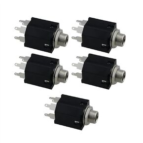 5PCS 6.35mm Full Copper Stereo Jack Welding Socket Panel Audio Plug for Guitar Pedal Lamp, Black
