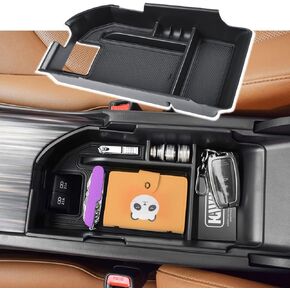 Center Console Organizer Compatible with Toyota Camry XLE XSE 2018-2023 2024 and Camry LE SE 2020 2021 2022 2023 2024, Armrest Insert Tray Accessories Storage Box, Fit 2 USB Ports, Red Trim