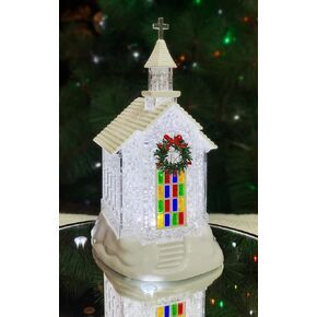 Christmas Tabletop Decor, LED Lighted Acrylic Christmas Chaple Church, Battery Operated (not Included) (10.8" H x 5.8" W x 6.5" D) by Moments in Time