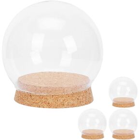 PRETYZOOM 4Pcs Preserved Flower Glass Cover with Cork Base Glass Cloche Bell Jar Terrarium Glass Dome Bottle Miniature Floral Decoration (Khaki)