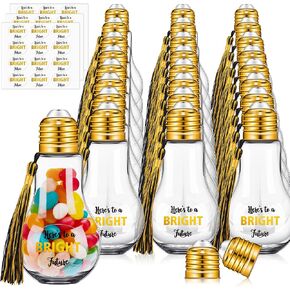Tioncy 108 Pcs/36 Sets 2025 Graduation Party Favor for Guest Plastic Light Bulb Jars Set Graduation Candy Jar Money Holder Bulk with Stickers Tassels Crafts Grad Bulb Container(Gold) in Saudi Arabia