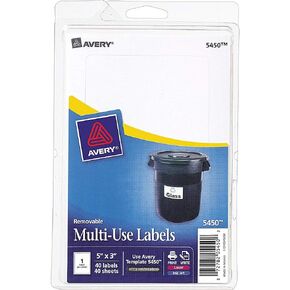 Avery 5450 Removable Print or Write Labels, 3" x 5" - White (Pack of 40)