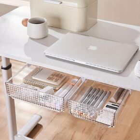 2Pack Under Desk Drawers, Self Adhesive Under Desk Drawer for Desk Accessories & Workspace Organizers, Under Desk Drawer Slide Out for Desk for Office Kitchen, Makeup