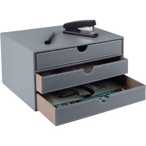 PU Leather Desk Organizer with 3 Drawers,Executive Office Supplies Desktop Filing A4 File Cabinet/Holder for Jewelry/Bill/Paper/Documents/Makeup Home Decor Stationery Storage Box,Black