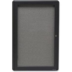 Quartet Enclosed Fabric Bulletin Board, 2 x 3 Feet, 1 Door, Black Frame with Gray Fabric (2363L)