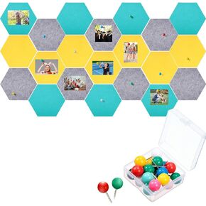 21 Pieces Pin Board Hexagon Felt Board Tiles Bulletin Board Memo Board Notice Board with 40 Pieces Push Pins for Home Office Classroom Wall Decor 5.9 x 7 Inches/ 15 x 17.7 cm (Rose Red, Purple, Pink)
