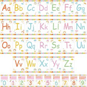 36 Pcs Boho Alphabet Number Bulletin Board Set Rainbow ABC Alphabet Card and 0-9 Number Card Classroom Decorations for Teachers Wall Decorations for Preschool Kindergarten Classroom (Pastel Colors)