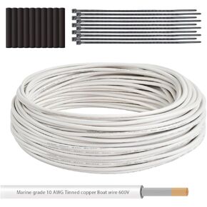 كابل قارب نحاسي معلب من الدرجة البحرية مقاس 10 قياسات، 10 أقدام 10 AWG قياسي OFC سلك نحاسي خالٍ من الأكسجين للسيارات البحرية ومقطورة تخييم RV في الهواء الطلق باللون الأحمر in Kuwait
