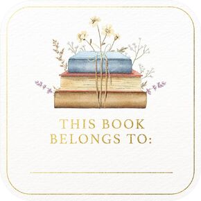 Floral Book Design This Book Belongs to Stickers | Book Plates Labels | 2 x 2 Inch | Gold Foil | 60pcs Stickers for Book Name Stickers and Book Labels