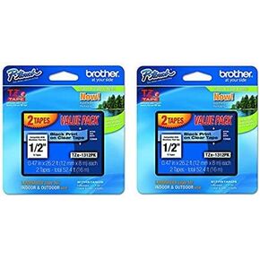 Brother Genuine P-Touch 4-Pack TZe-131 Laminated Tape, Black Print on Clear Standard Adhesive, Each Roll is 0.47"/12mm (~ 1/2") Wide, 26.2 ft. (8M) Long, TZe-1312PK x 2 (2-Pack x 2) (BND01660)