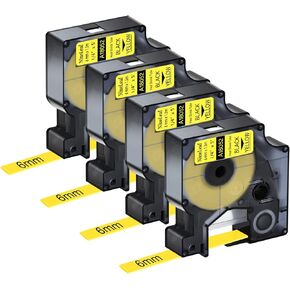 Nineleaf 4 Pack Compatible for DYMO 18052 Rhino Heat Shrink Tube Industry Label Tape 6mm 1/4" x 5ft Black on Yellow Wire Tapes for Industrial Rhino Pro 3000 4200 5000 5200 6000 3M Label Maker