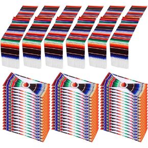 48 Pcs Mexican Stretch Chair Sashes with 6 Mexican Table Runners, Cinco De Mayo Chair Bows Sashes Serape Fringe Table Runner for Cinco De Mayo Mexican Fiesta Party Wedding Decorations