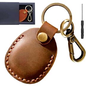 Airtag Holder Keychain-Genuine Leather Airtag Keychain Holder 4 Pack,Handmade Air Tag Keychain Case Scratch-Resistant Airtag Leather Key Chain Ring Compatible for Airtag,Dog Collar,Luggage