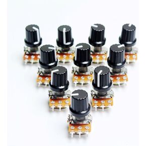 Breadboard Friendly Rotary Potentiometer 10K + Knob 15mm Shaft for Arduino DIY Project (Pack of 10)