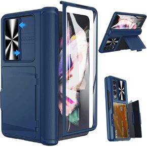 Viaotaily Galaxy Z Fold 3 Case with Pen Holder, Fold 3 Case with Hinge Protection & Screen Protector, Credit Card Storage Kickstand Cover Case for Samsung Z Fold 3 5G 2021(with S Pen Holder Black)