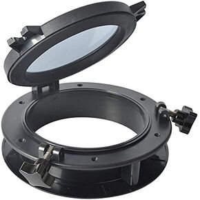Amarine Made Boat Yacht Round Opening Portlight Porthole 10" Replacement Window Port Hole - ABS, Tempered Glass -Marine/Boat/rv Portlight Hatch, Color: White, Black (Black)