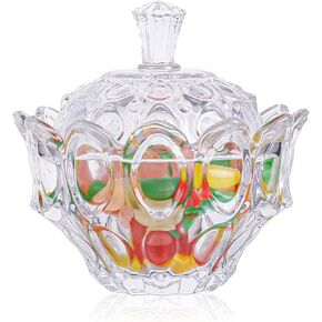 Diamond Star Crystal Glass Candy Jar with Lid, Elegant Apothecary Jewelry Box Cookies Containers for Wedding Party Candy Buffet Kitchen Storage Home Decoration (Cylinder, 6.5" H X 4" W)